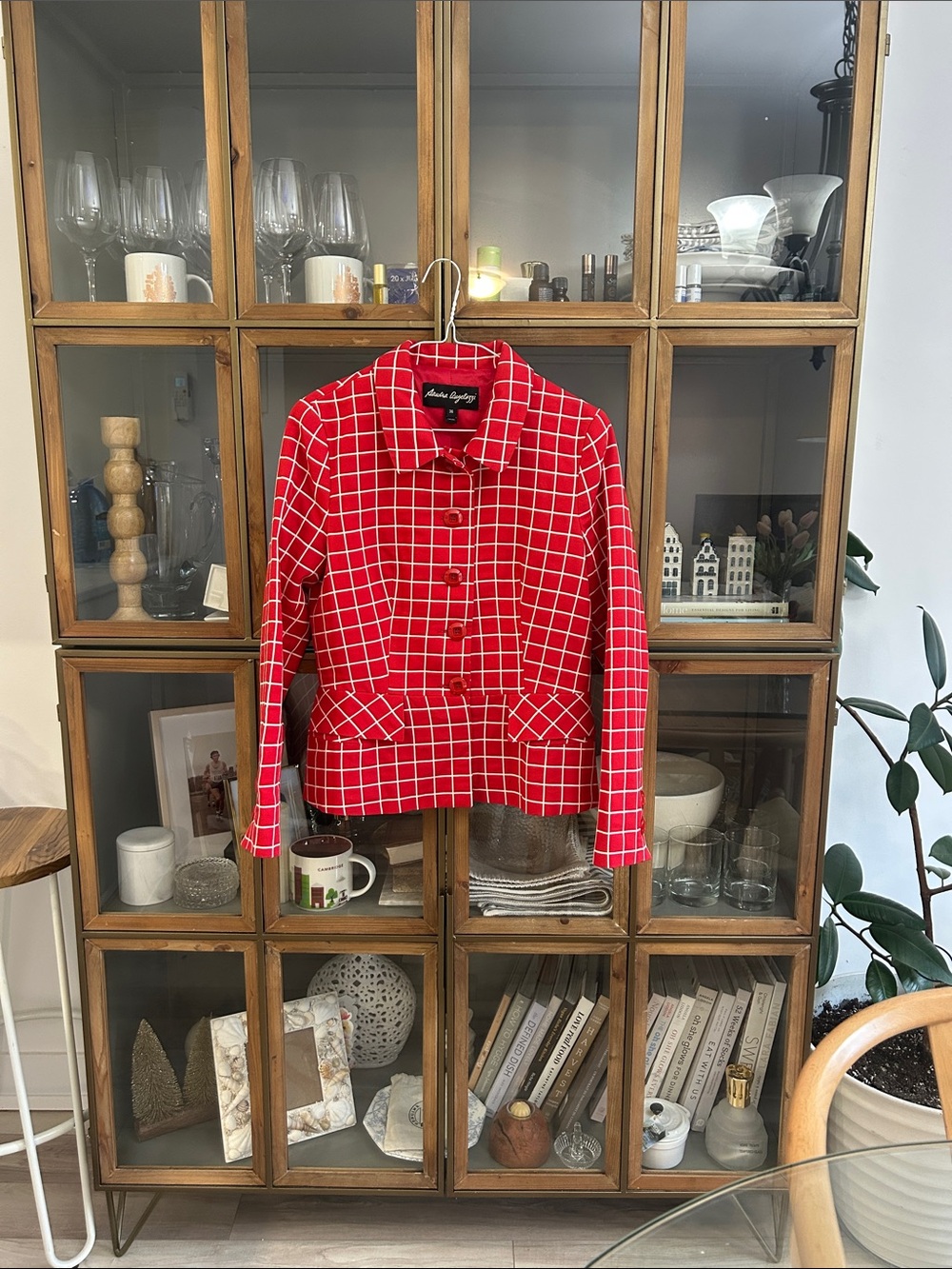Sandra Angelozzi / Femme de Carriere Red Windowpane Button-Up Blazer